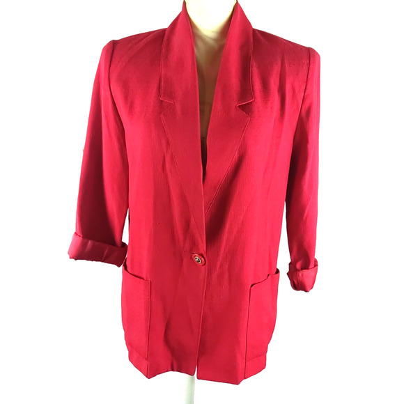 Sag Harbor Jackets & Blazers - Sag Harbor Petite Women's Red Blazer Jacket Size 10 Pockets Business Careersag